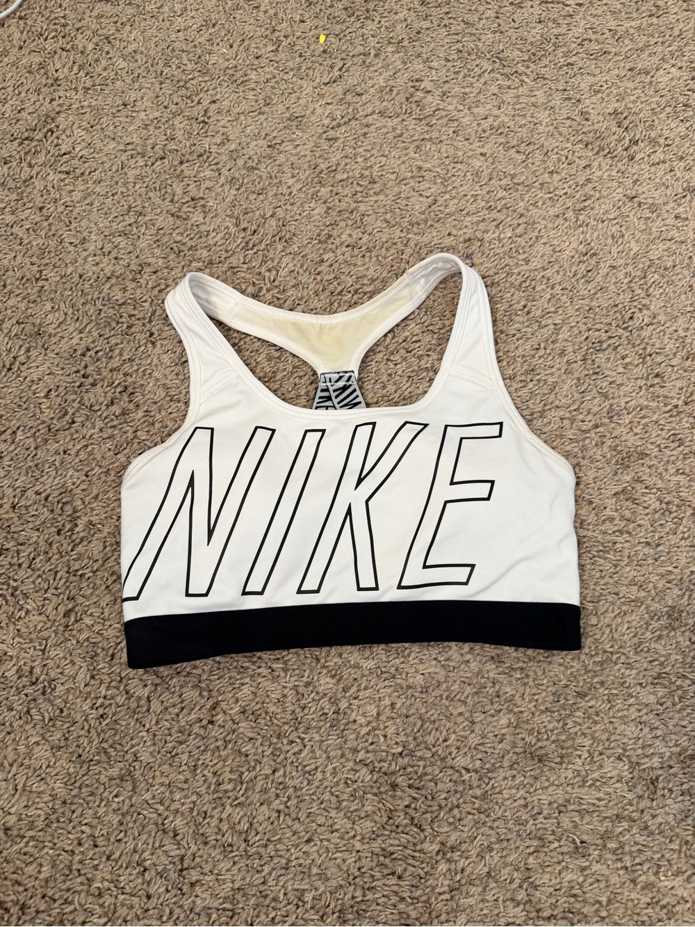 Nike White and Black Logo Elastic-Band Sports Bra